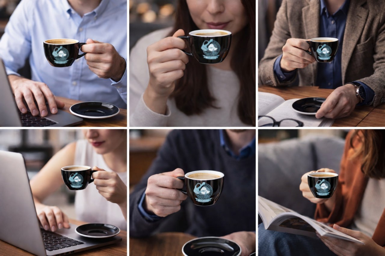 Nu Coffee Black Ceramic Cup - Lifestyle Grid